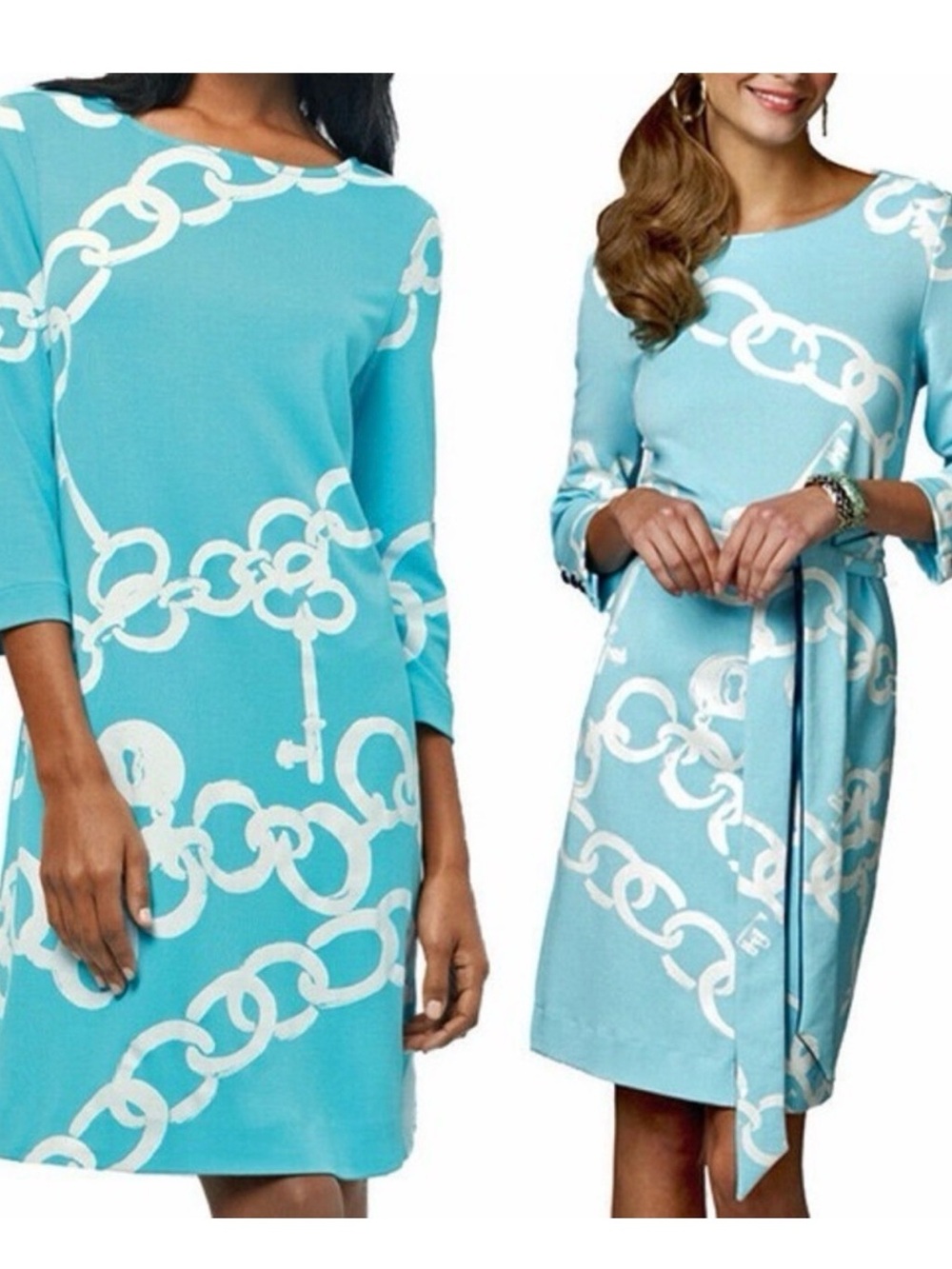 Lilly Pulitzer Jonah shorely surely blue and white ball chain dress size XL